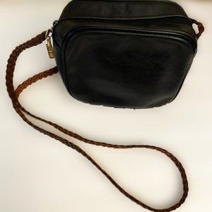 Vintage LJ Simone Genuine Leather Crossbody Handbag - Black